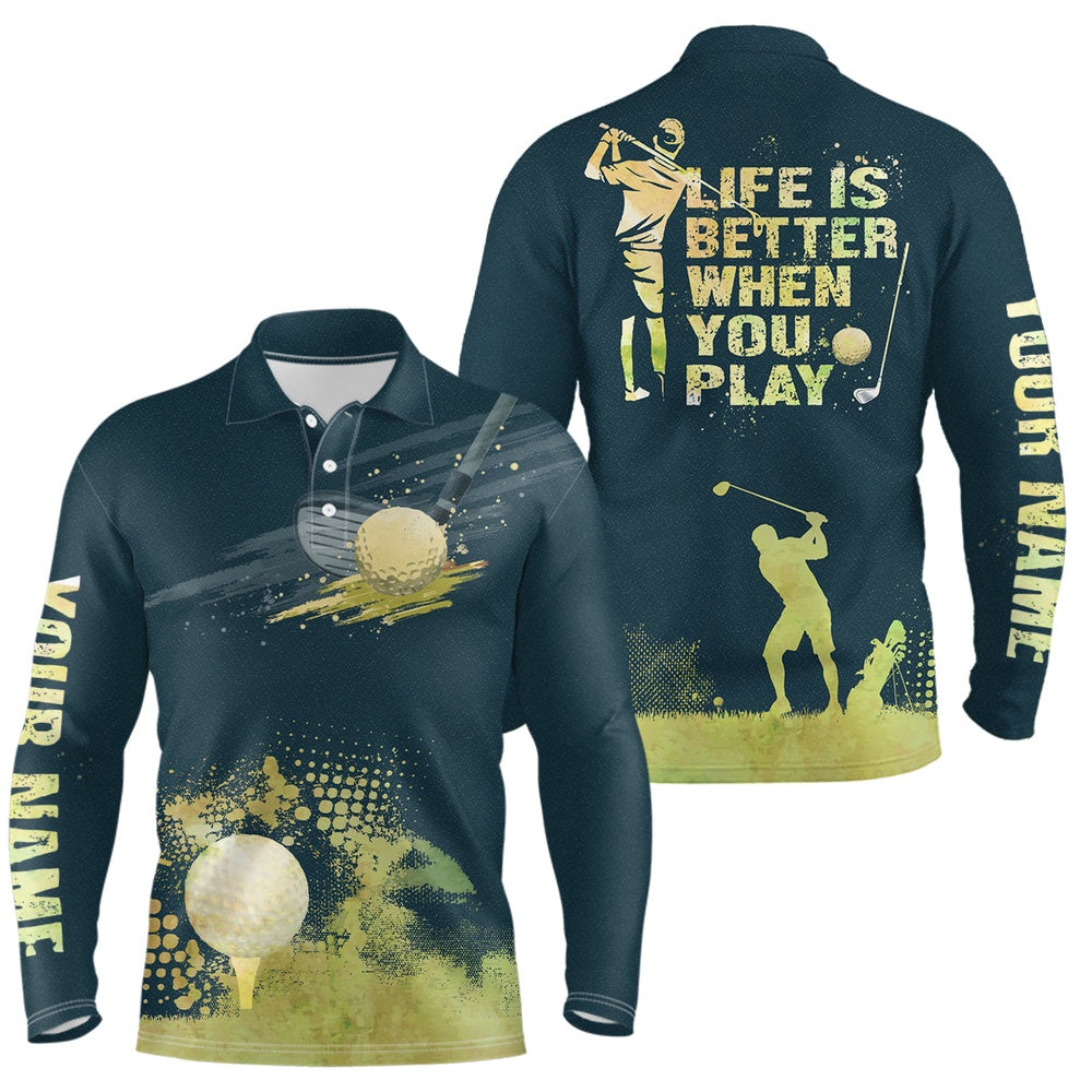 Golf Polo shirts, Mens Golf Artistic Wet Paint Polo Shirt, Personalized Dark Green Golf Shirts For Mens Golfing Gifts