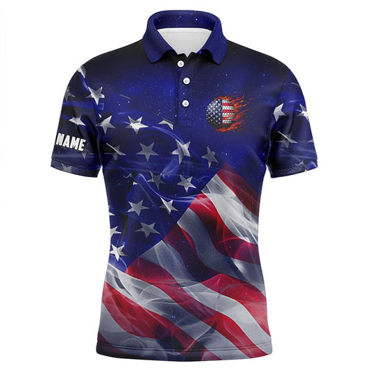 Golf Polo shirts, Mens Golf Polo Shirt American Flag Blue Galaxy Custom Golf Team Jerseys, Patriotic Golf Gifts
