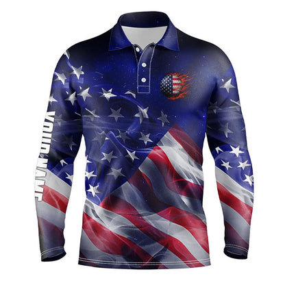 Golf Polo shirts, Mens Golf Polo Shirt American Flag Blue Galaxy Custom Golf Team Jerseys, Patriotic Golf Gifts