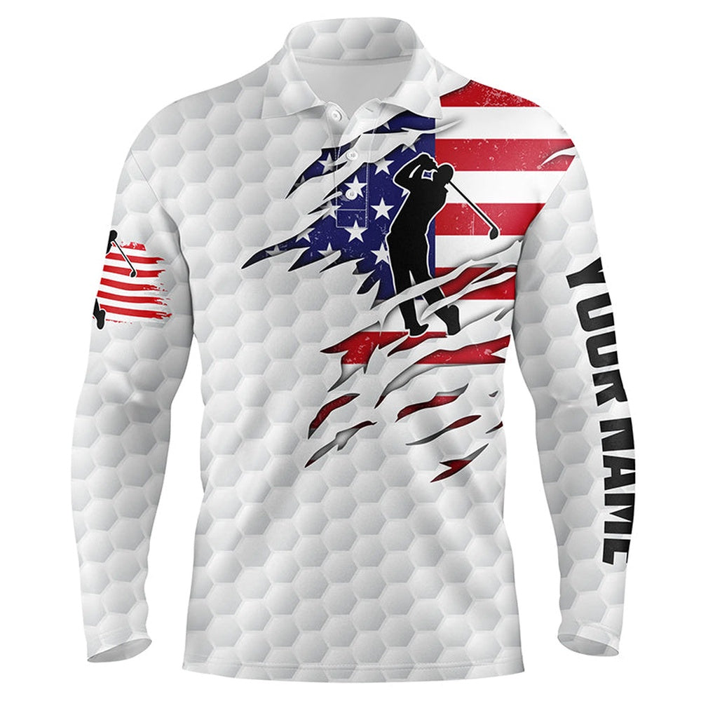 Golf Polo shirts, Mens Golf Polo Shirt American Flag Patriot Custom Name White Golf Balls Shirts