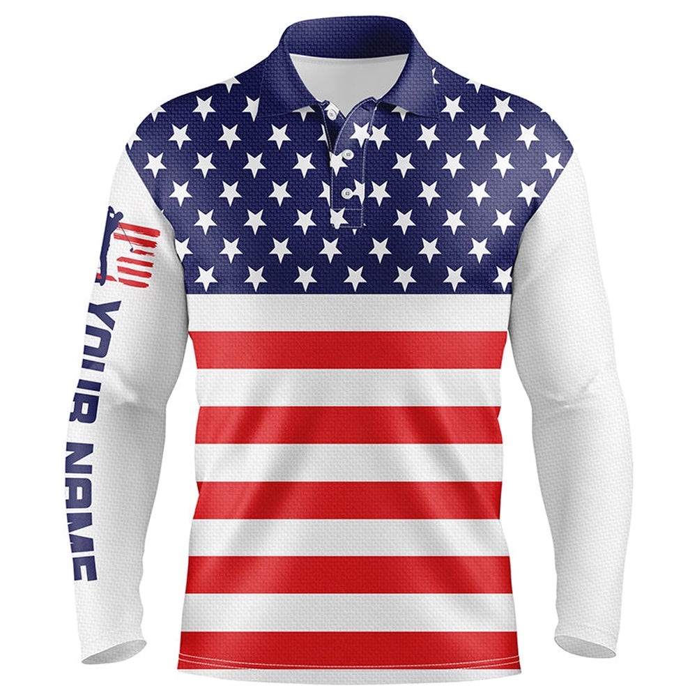 Golf Polo shirts, Mens Golf Polo Shirt American Flag Patriotic Custom Name White Mens Golf Shirt