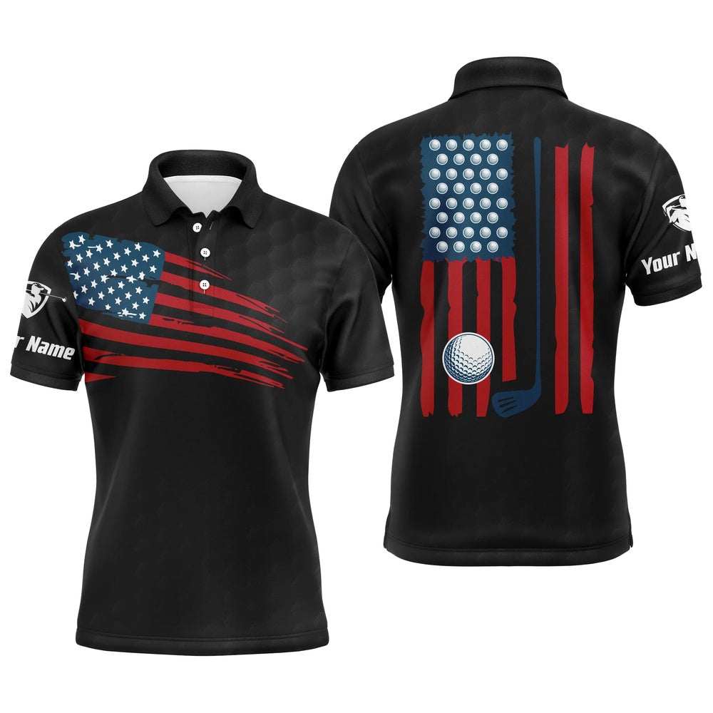 Golf Polo shirts, Mens Golf Polo Shirt American Flag Patriotic Golf Shirts Custom Name Golf Gifts For Men Black