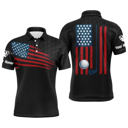 Golf Polo shirts, Mens Golf Polo Shirt American Flag Patriotic Golf Shirts Custom Name Golf Gifts For Men Black