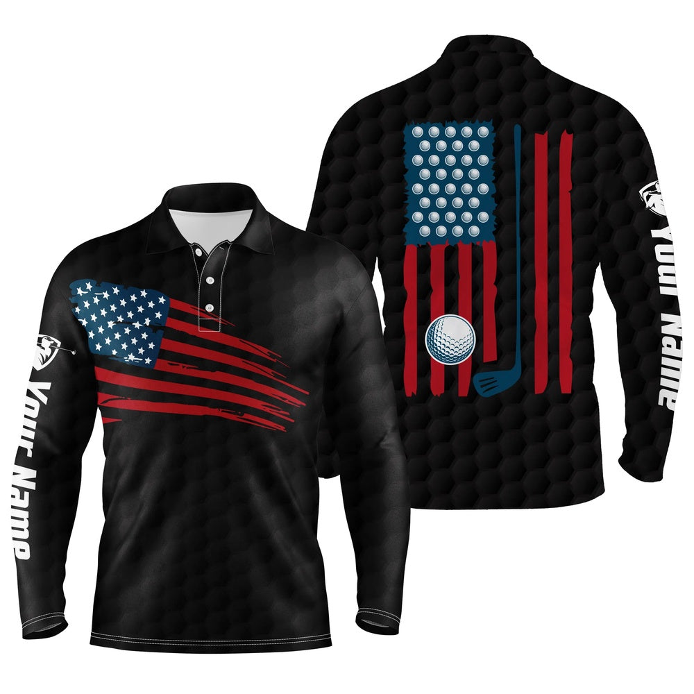Golf Polo shirts, Mens Golf Polo Shirt American Flag Patriotic Golf Shirts Custom Name Golf Gifts For Men Black