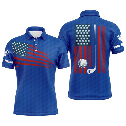 Golf Polo shirts, Mens Golf Polo Shirt American Flag Patriotic Golf Shirts Custom Name Golf Gifts For Men Blue