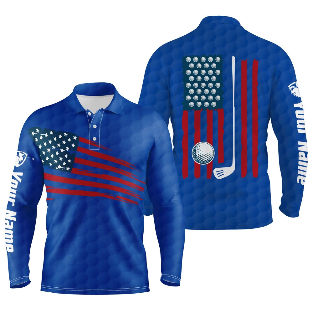Golf Polo shirts, Mens Golf Polo Shirt American Flag Patriotic Golf Shirts Custom Name Golf Gifts For Men Blue