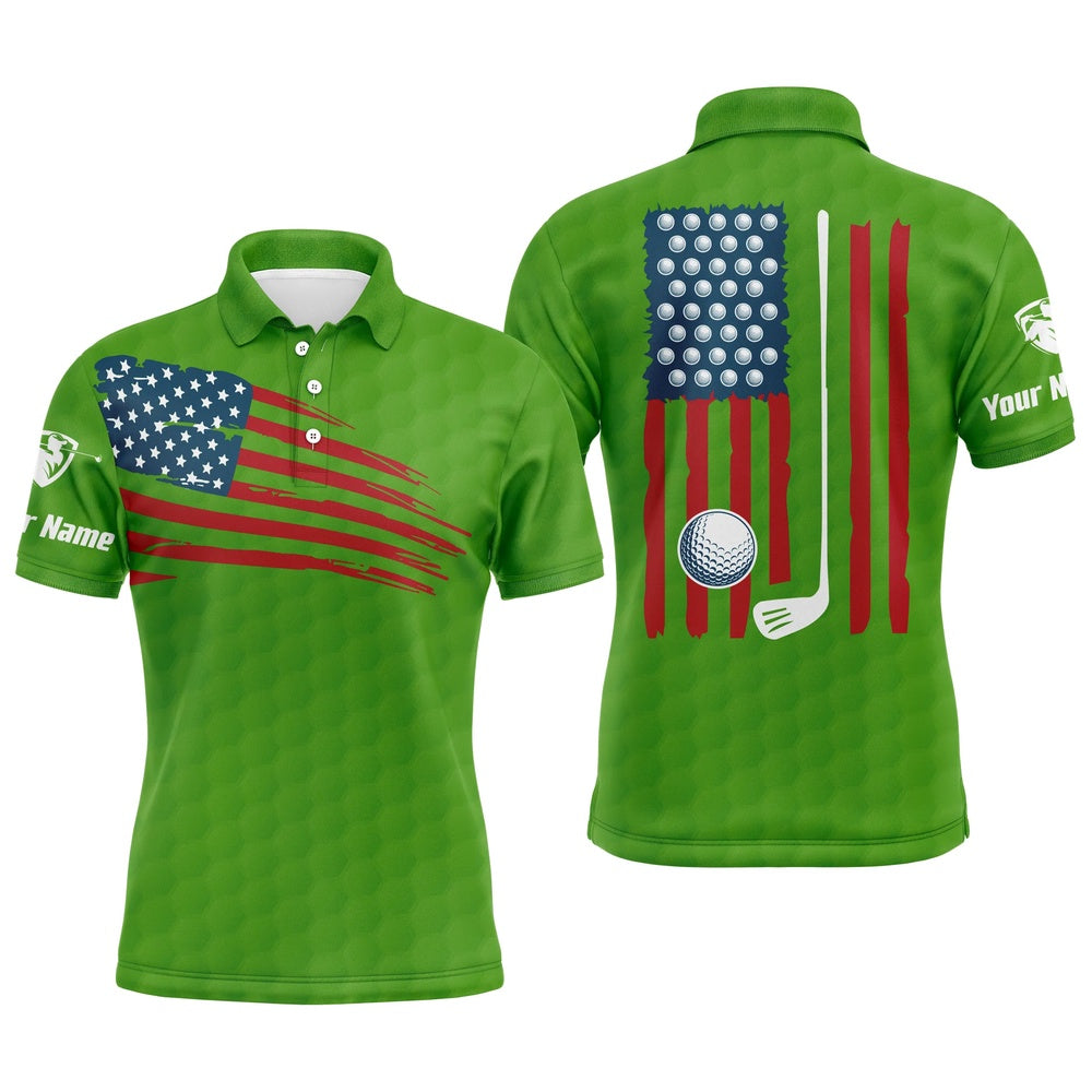 Golf Polo shirts, Mens Golf Polo Shirt American Flag Patriotic Golf Shirts Custom Name Golf Gifts For Men Green