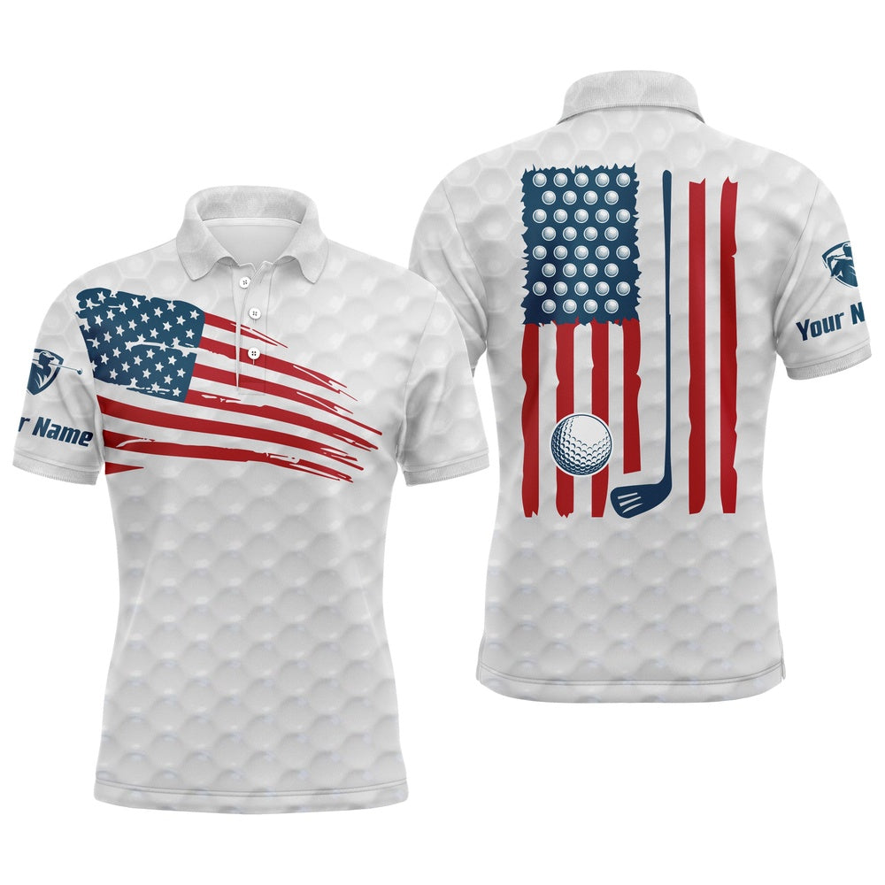 Golf Polo shirts, Mens Golf Polo Shirt American Flag Patriotic Golf Shirts Custom Name Golf Gifts For Men White