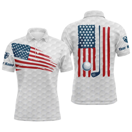 Golf Polo shirts, Mens Golf Polo Shirt American Flag Patriotic Golf Shirts Custom Name Golf Gifts For Men White