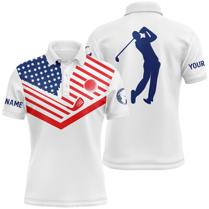 Golf Polo shirts, Mens Golf Polo Shirt American Flag Th July Patriot Custom Name White Golf Shirt