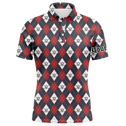 Golf Polo shirts, Mens Golf Polo Shirt Argyle Plaid Pattern Golf Skull Custom Name Team Mens Golf Tops