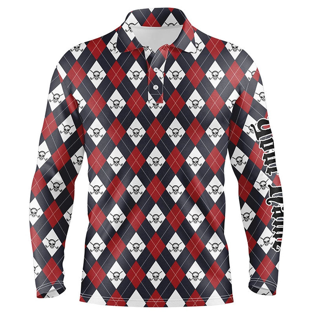 Golf Polo shirts, Mens Golf Polo Shirt Argyle Plaid Pattern Golf Skull Custom Name Team Mens Golf Tops