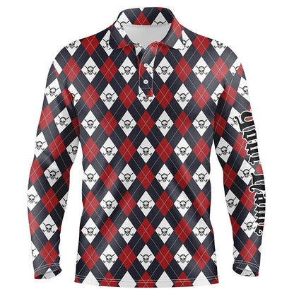 Golf Polo shirts, Mens Golf Polo Shirt Argyle Plaid Pattern Golf Skull Custom Name Team Mens Golf Tops