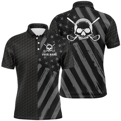 Golf Polo shirts, Mens Golf Polo Shirt Black American Flag Custom Golf Skull Clubs Men Golf Shirts For Men