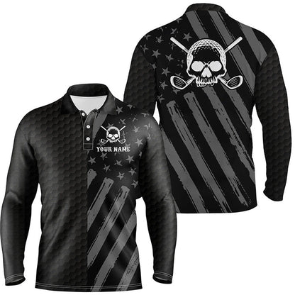 Golf Polo shirts, Mens Golf Polo Shirt Black American Flag Custom Golf Skull Clubs Men Golf Shirts For Men