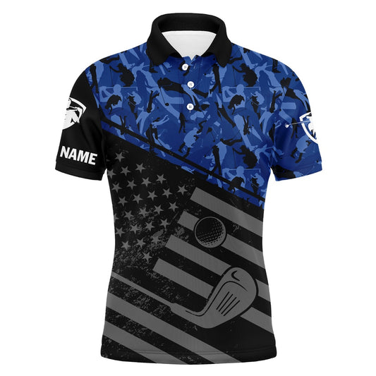 Golf Polo shirts, Mens Golf Polo Shirt Black American Flag Patriotic Blue Camo Polo Custom Name Golfing Gifts
