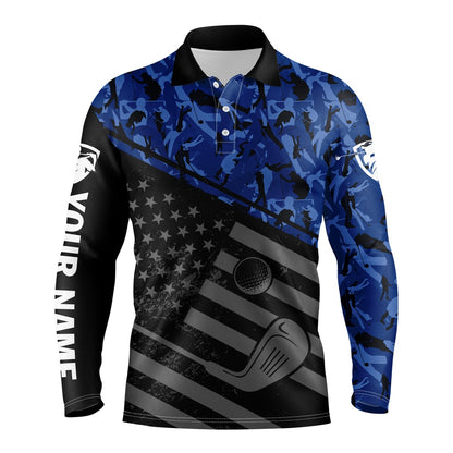 Golf Polo shirts, Mens Golf Polo Shirt Black American Flag Patriotic Blue Camo Polo Custom Name Golfing Gifts