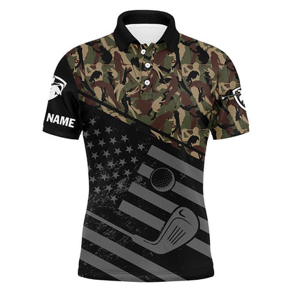 Golf Polo shirts, Mens Golf Polo Shirt Black American Flag Patriotic Green Camo Polo Custom Name Golfing Gifts