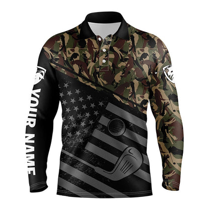 Golf Polo shirts, Mens Golf Polo Shirt Black American Flag Patriotic Green Camo Polo Custom Name Golfing Gifts