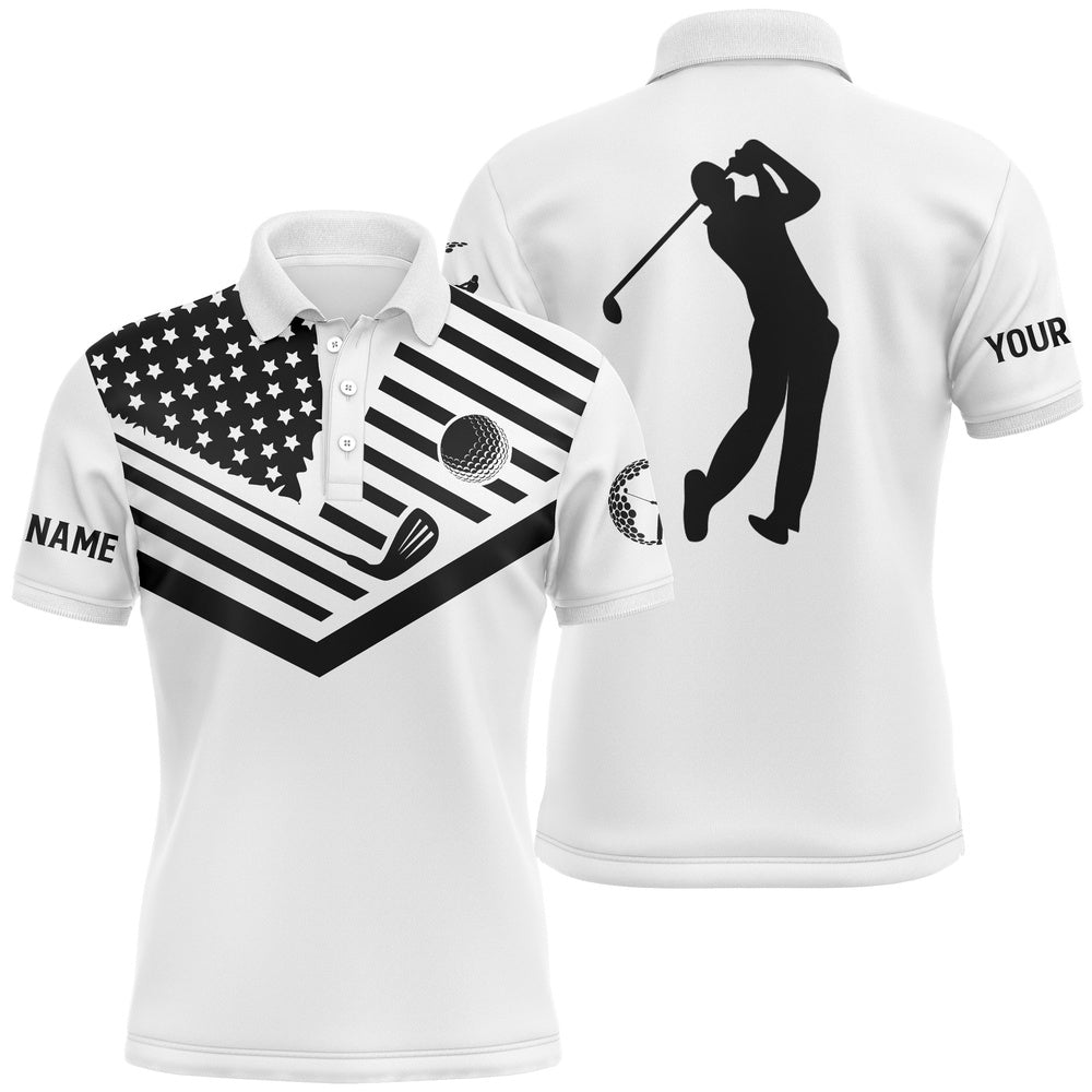 Golf Polo shirts, Mens Golf Polo Shirt Black American Flag Th July Custom Name White Golf Shirt