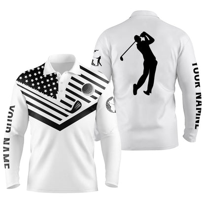 Golf Polo shirts, Mens Golf Polo Shirt Black American Flag Th July Custom Name White Golf Shirt