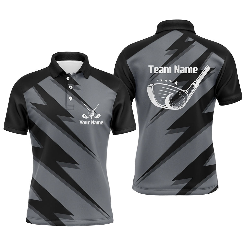 Golf Polo shirts, Mens Golf Polo Shirt Black Lightning Custom Name And Team Name Golf Shirt