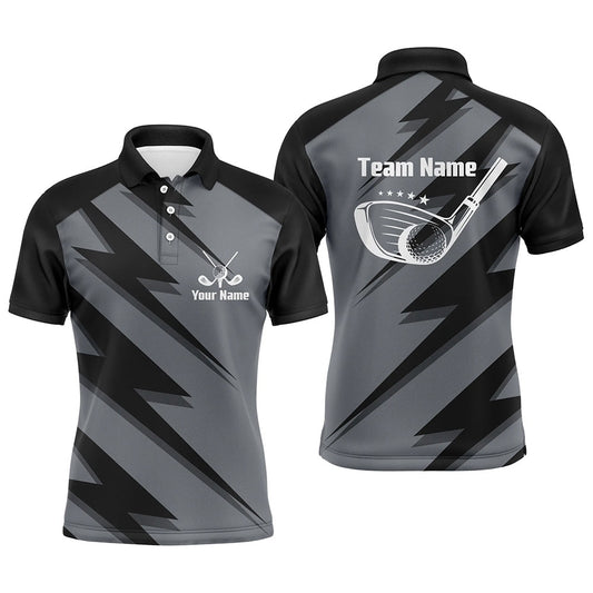 Golf Polo shirts, Mens Golf Polo Shirt Black Lightning Custom Name And Team Name Golf Shirt