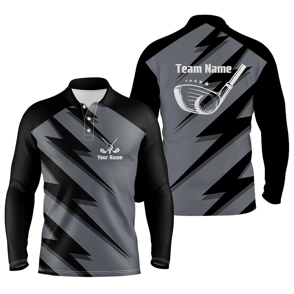 Golf Polo shirts, Mens Golf Polo Shirt Black Lightning Custom Name And Team Name Golf Shirt