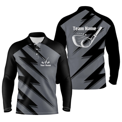 Golf Polo shirts, Mens Golf Polo Shirt Black Lightning Custom Name And Team Name Golf Shirt