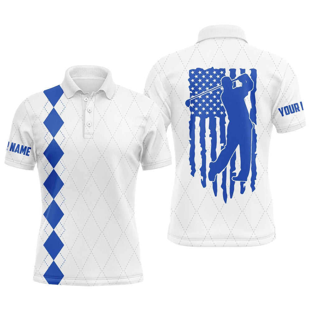 Golf Polo shirts, Mens Golf Polo Shirt Blue American Flag Patriotic Golf Shirts Custom Name Golf Gifts