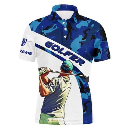 Golf Polo shirts, Mens Golf Polo Shirt Blue Camo Custom Name Best Mens Golf Wear