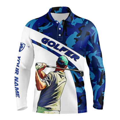 Golf Polo shirts, Mens Golf Polo Shirt Blue Camo Custom Name Best Mens Golf Wear