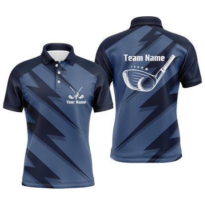 Golf Polo shirts, Mens Golf Polo Shirt Blue Lightning Custom Name And Team Name Golf Shirt