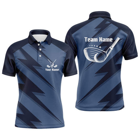 Golf Polo shirts, Mens Golf Polo Shirt Blue Lightning Custom Name And Team Name Golf Shirt