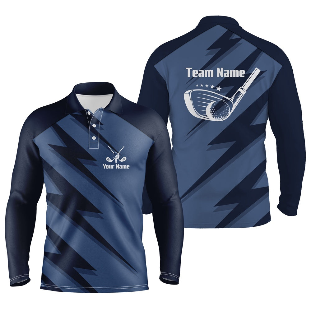 Golf Polo shirts, Mens Golf Polo Shirt Blue Lightning Custom Name And Team Name Golf Shirt