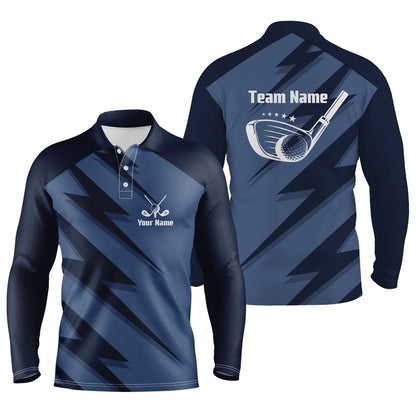 Golf Polo shirts, Mens Golf Polo Shirt Blue Lightning Custom Name And Team Name Golf Shirt