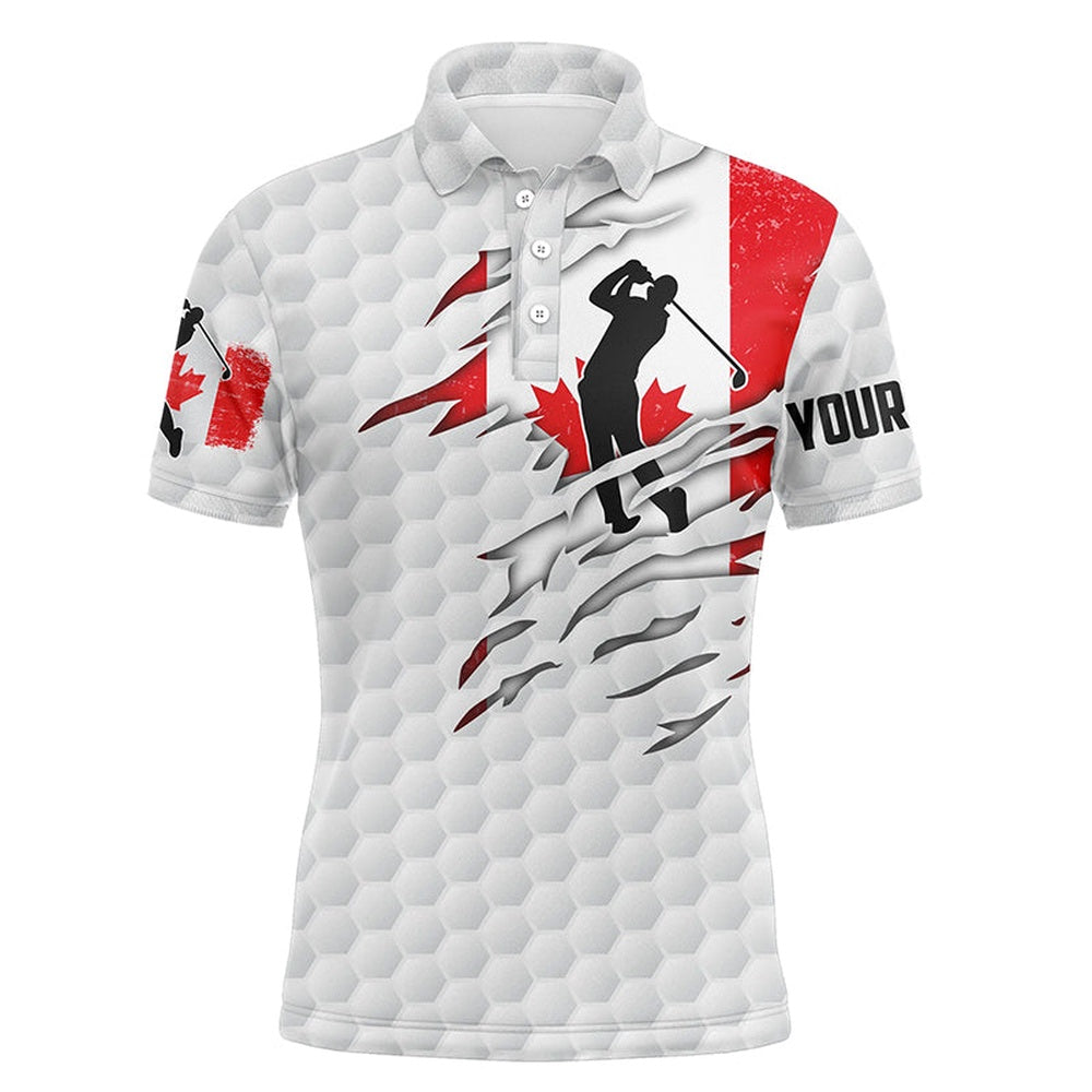 Golf Polo shirts, Mens Golf Polo Shirt Canadian Flag Patriot Custom Name White Golf Balls Shirts