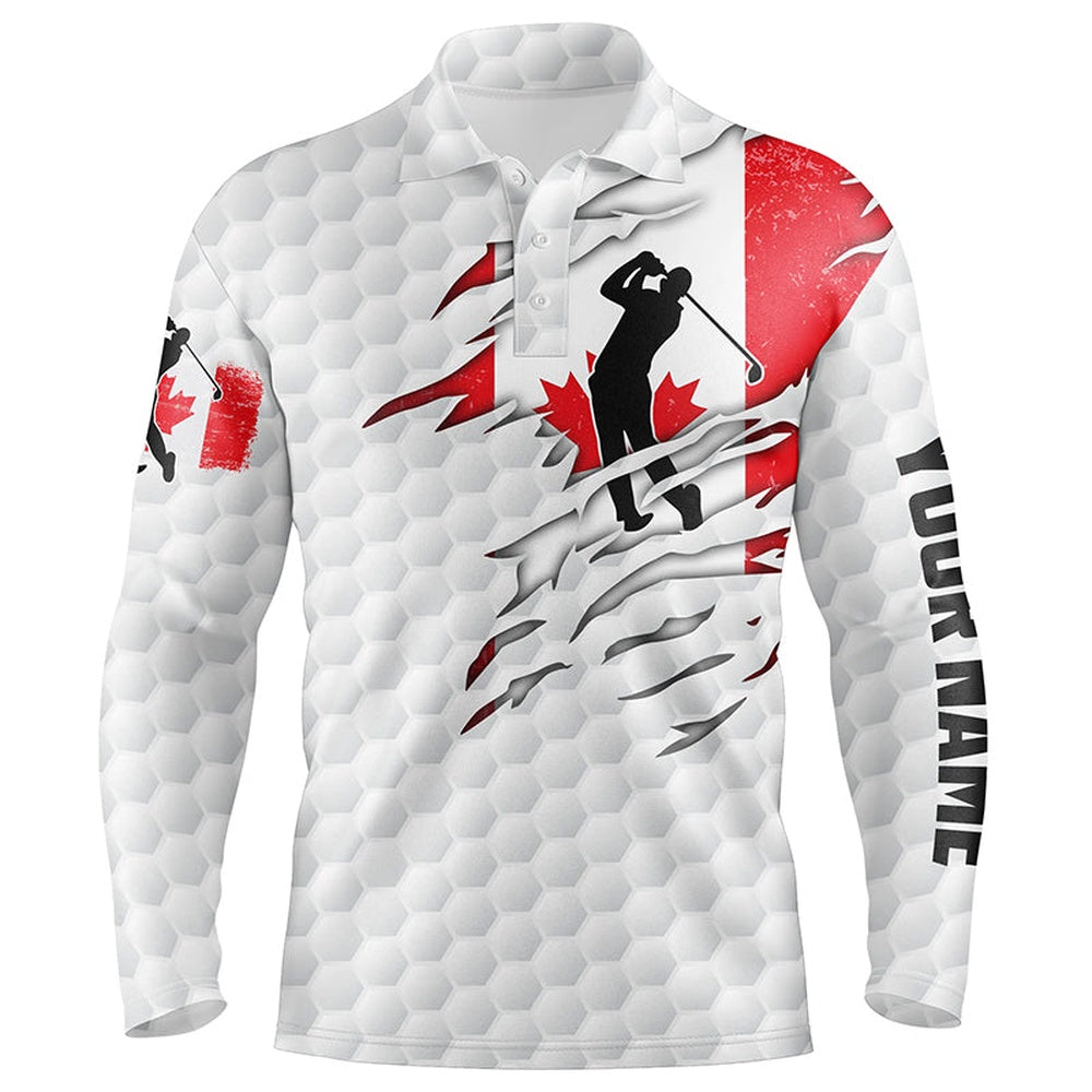 Golf Polo shirts, Mens Golf Polo Shirt Canadian Flag Patriot Custom Name White Golf Balls Shirts