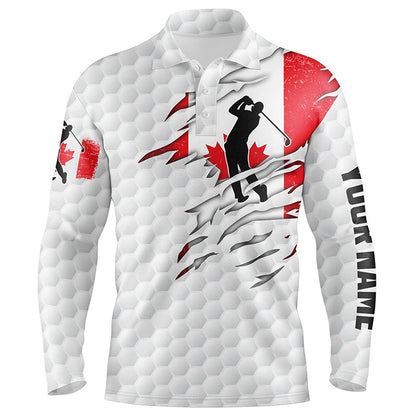 Golf Polo shirts, Mens Golf Polo Shirt Canadian Flag Patriot Custom Name White Golf Balls Shirts