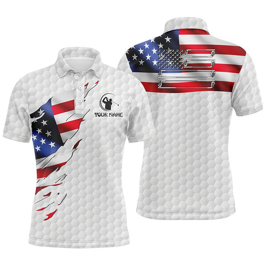 Golf Polo shirts, Mens Golf Polo Shirt Custom American Flag White Golf Ball Skin Patriotic Golf Shirt For Mens