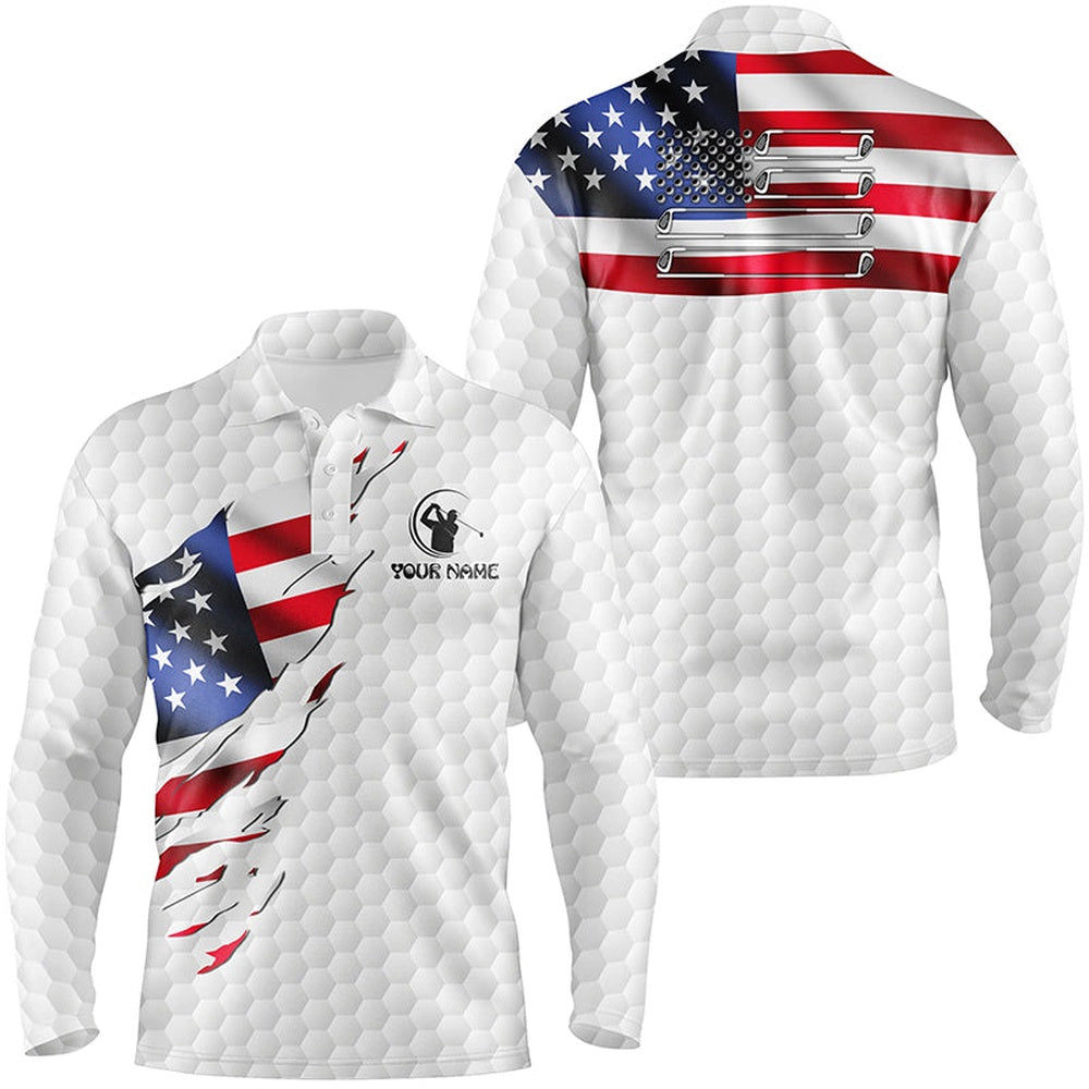 Golf Polo shirts, Mens Golf Polo Shirt Custom American Flag White Golf Ball Skin Patriotic Golf Shirt For Mens