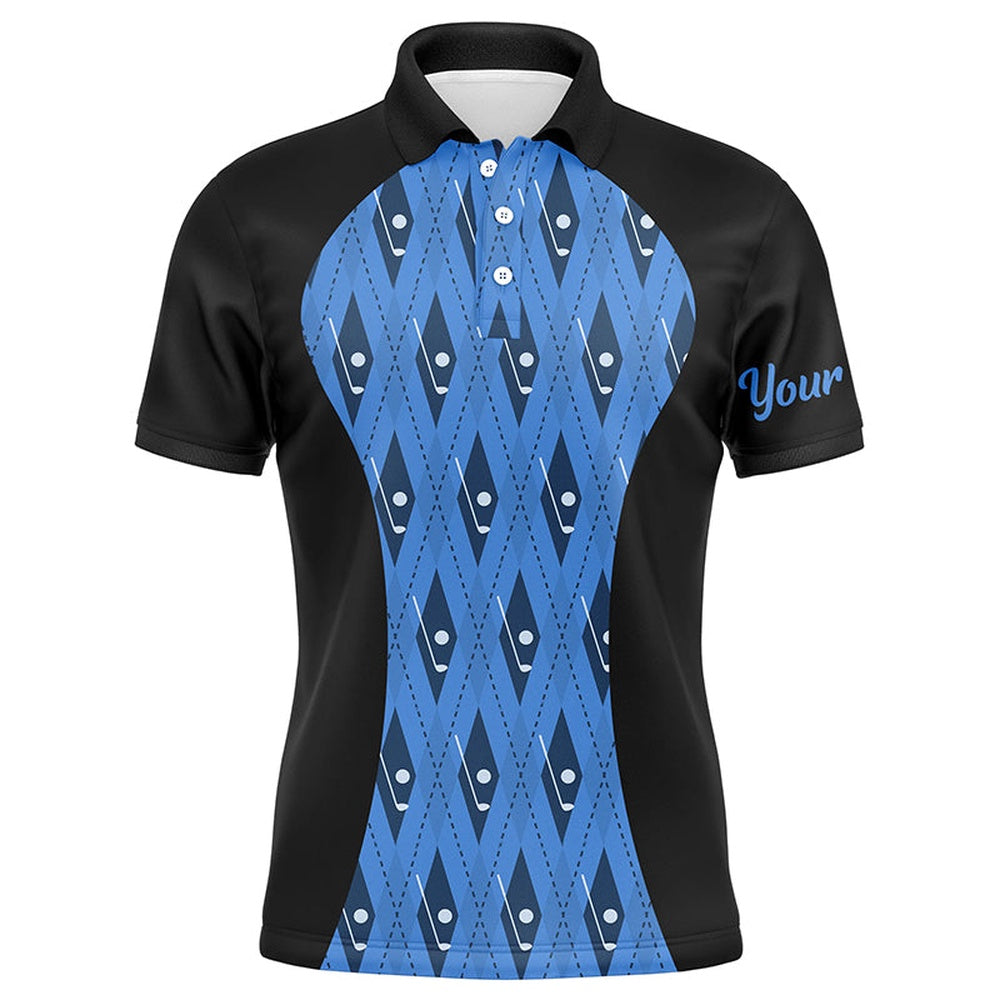 Golf Polo shirts, Mens Golf Polo Shirt Custom Black And Blue Argyle Pattern Golf Clubs, Team Golf Tops For Men
