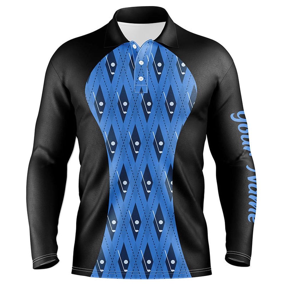 Golf Polo shirts, Mens Golf Polo Shirt Custom Black And Blue Argyle Pattern Golf Clubs, Team Golf Tops For Men