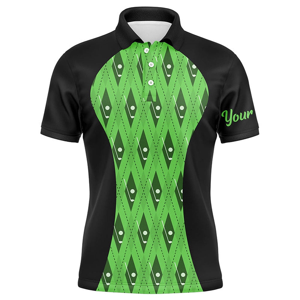 Golf Polo shirts, Mens Golf Polo Shirt Custom Black And Green Argyle Pattern Golf Clubs, Team Golf Tops For Men