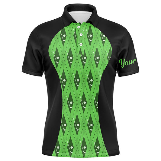 Golf Polo shirts, Mens Golf Polo Shirt Custom Black And Green Argyle Pattern Golf Clubs, Team Golf Tops For Men