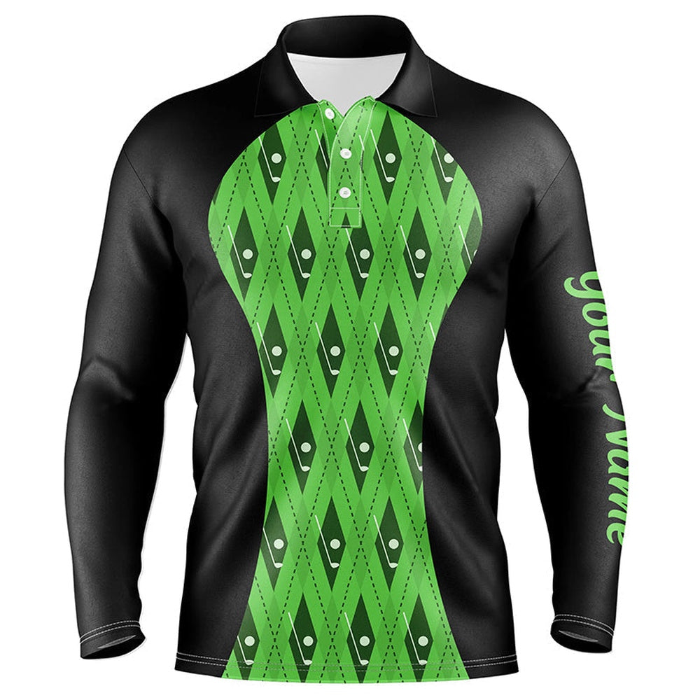 Golf Polo shirts, Mens Golf Polo Shirt Custom Black And Green Argyle Pattern Golf Clubs, Team Golf Tops For Men