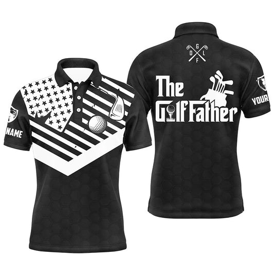 Golf Polo shirts, Mens Golf Polo Shirt Custom Black White American Flag Patriotic The Golf Father Golf Shirts For Dad
