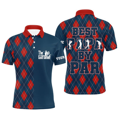 Golf Polo shirts, Mens Golf Polo Shirt Custom Blue Red Argyle Plaid Pattern Best Papa By Par, Father'S Day Golfing Gifts