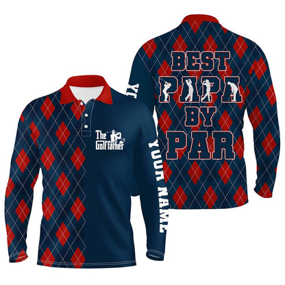 Golf Polo shirts, Mens Golf Polo Shirt Custom Blue Red Argyle Plaid Pattern Best Papa By Par, Father'S Day Golfing Gifts