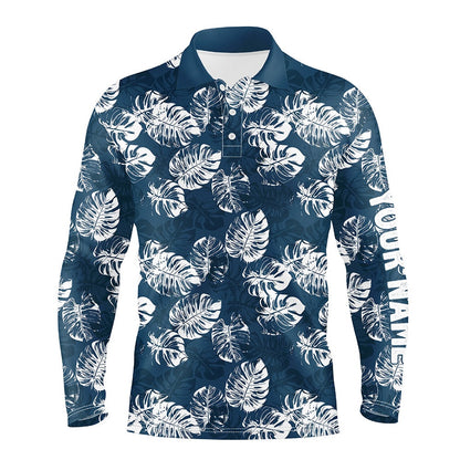 Golf Polo shirts, Mens Golf Polo Shirt Custom Blue Tropical Monstera Leaves Pattern Team Golf Tops For Men, Golfing Gift